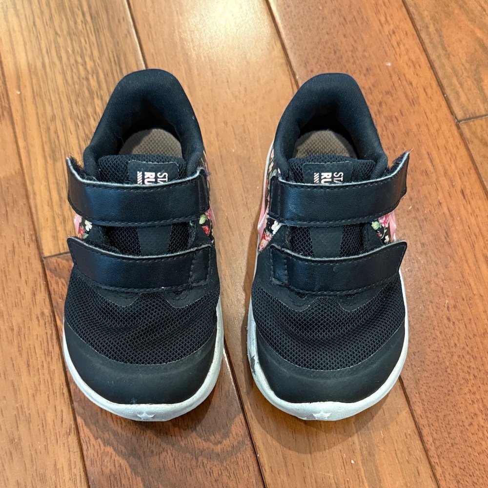 Nike Black Kids Sneakers with Pink Floral Accents